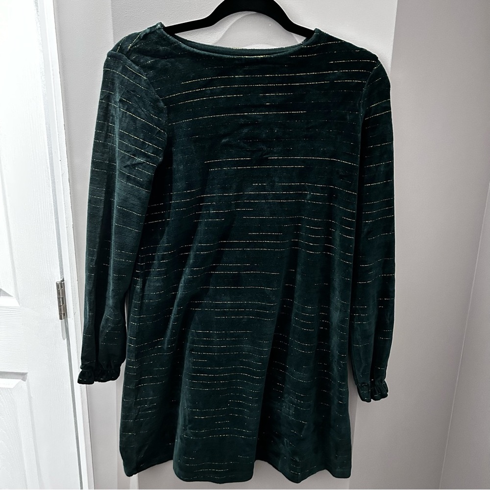 Mini Boden Green & Gold Accent Long Sleeve Dress-11/12 Years
